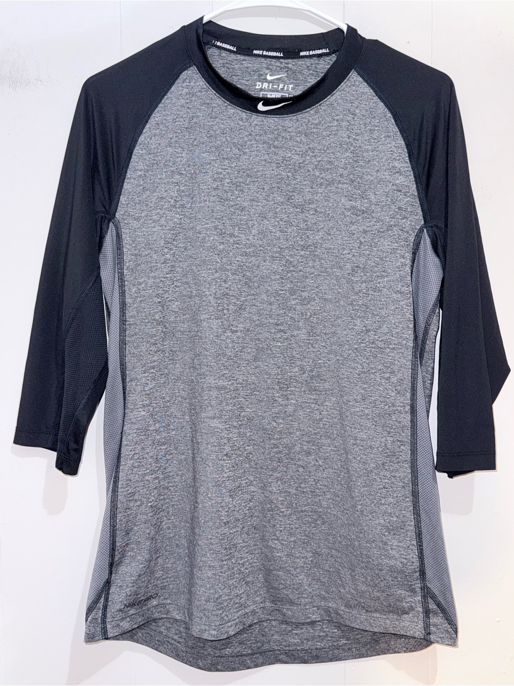 Nike Pro Dri-FIT 3/4 Sleeve Baseball Top Gray Black M